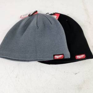 lot 9 image: Lot Of Two New Milwaukee Knit Hats Beanies 1 Black 1 Gray Fleece Lined