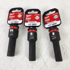 lot 19 image: Lot Of Three New Milwaukee Shockwave Impact Duty 12 Drive 8mm 9mm And 106mm