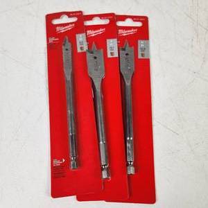 lot 40 image: Lot Of Three New Milwaukee Flat Boring Bits 34  38 And 58