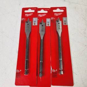 lot 42 image: Lot Of Three New Milwaukee Flat Boring Bits 58 48-27-0621