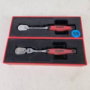 lot 59 image: Lot Of Two ICON R1SG And R1FG 14 Drive Low Profile Ratchet Comfort Grip Handle Excellent Condition