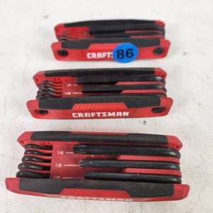 lot 86 image: Lot Of Three Craftsman Folding Allen Hex Key Packs East Grip Good Condition