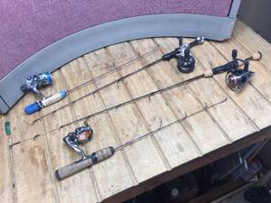 lot 202 image: Ice Fishing Rigs - Genz - Pflueger - Shakespeare - Eagle Claw