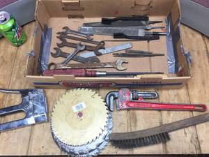 lot 244 image: Pipe Wrench - Files - Stapler - Saw Blades