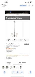 Hampton Bay Creekford 3-Light Brushed Nickel Chandelier with Frosted Glass Shades (Retail $79.97) Great for eBay sellers