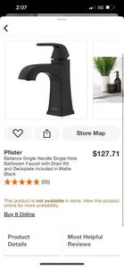 Pfister Bellance Single Handle Single Hole Bathroom Faucet with Drain Kit and Deckplate included in Matte Black ($127 retail) Great for eBay sellers