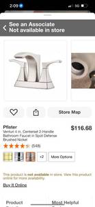 Pfister Venturi 4 in. Centerset 2-handle Bathroom Faucet Brushed Nickel ($116 retail value)