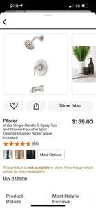 Pfister Vedra Single Handle 3 Spray Tub and Shower Faucet Brushed Nickel ($159 retail value)