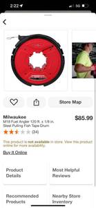 Milwaukee M18 Fuel Angler 120 ft. x 18 in Steel Pulling Fish Tape Drum ($85 retail value)