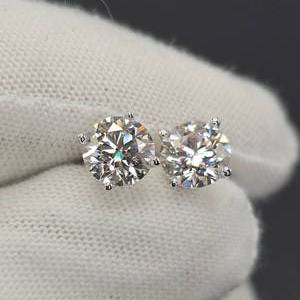 NEW 2 Carat Diamond Solitaire Martini Stud Earrings in 14k White Gold w EGL Report $2000 Retail