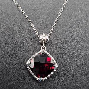 Solitaire 4.90 Carat Garnet Checkerboard Halo Pendant Necklace