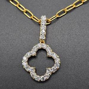 NEW 1 Carat Pav Diamond Flower Pendant Paperclip Chain Necklace