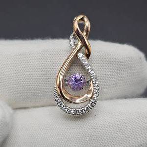 Amethyst in Motion Pav Diamond Infinity Love Knot Pendant in Two-Tone