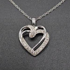 NEW 0.25 Carat Pav Diamond Ribbon Double Heart Pendant Necklace