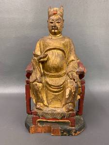lot 3 image: Antique Gilt Carved Wood Buddha Statue