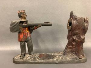 lot 8 image: Creedmore Mechanical Bank 1877 Cast Iron