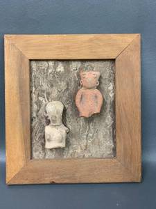 lot 13 image: Pre-Columbian Terracotta Fragments in Wooden Frame