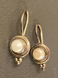 lot 21B image: Vintage Sterling Silver Pearl Drop Earrings Antique Design