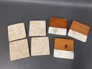 lot 53B image: Stylish Marble Wood & Stone Coasters Set