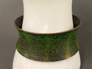 lot 59B image: Etched Cuff Bracelet with Green Patina
