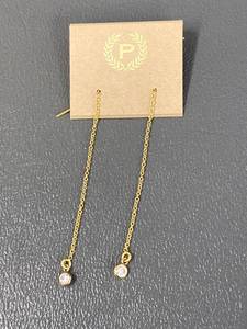 lot 60B image: Gold-Tone Dangle Earrings with Cubic Zirconia