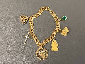 lot 64B image: Vintage Charm Bracelet with Unique Charms (1 is 14k GF)