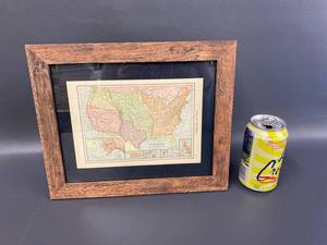 lot 72B image: Framed Vintage-Style USA Map in Rustic Wood