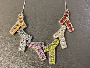 lot 75B image: Multi-Colored Sterling Gemstone Necklace