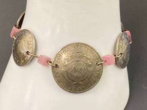 lot 82B image: Vintage Costa Rica Coin Bracelet with Pink Beads