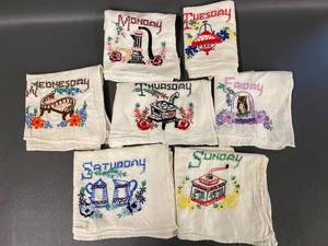 lot 21J image: Vintage Hand-Embroidered Day of Week Tea Towels