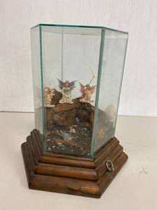 lot 42J image: Vintage Glass Terrarium with Fairy Figurines and Wooden Base