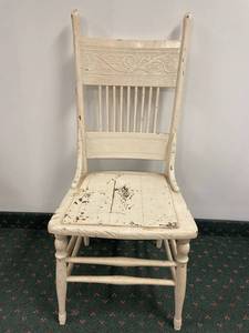 lot 52F image: Antique Wooden Chair with Carved Backrest Rustic Vintage Decor Furniture