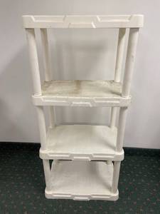lot 53F image: Durable White Plastic Four-Tier Shelving Unit for Storage and Organization