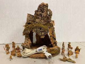 lot 30E image: Intricate Nativity Scene Set with Figurines and Light-up Cave Diorama