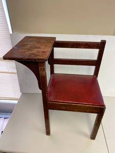 lot 36E image: Vintage Wooden School Desk Chair with Attached Writing Surface