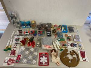 lot 39E image: Christmas Decorations Lot with Lights, Ornaments, and Holiday Accessories