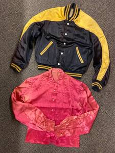 lot 51E image: Vintage Varsity Jacket & Pink Blouse Retro Fashion Ensemble