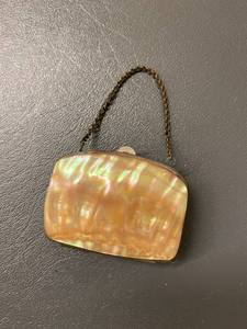 lot 53E image: Vintage Mother of Pearl Mini Coin  Doll Purse with Chain