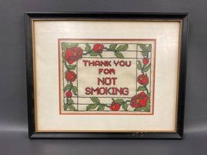 lot 64E image: Framed Cross-Stitch Art Thank You for Not Smoking