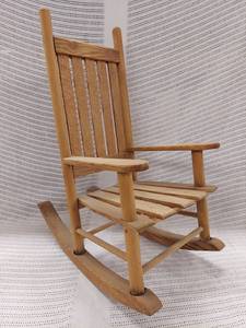 lot 77E image: Handmade Wooden Doll-Sized Rocking Chair Decor