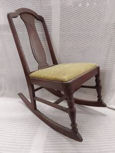 lot 87E image: Vintage Wooden Rocking Chair with Plush Green Cushion
