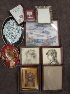 lot 92E image: Vintage Frame Collection Art, Lacework, Floral Decor