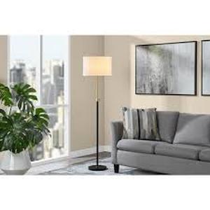Hampton Bay Alderston 65 in. Matte Black and Antique Brass Adjustable Standard Floor Lamp   Customer Returns See Pictures