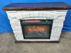 lot 86 image: LifeSmart Large Square Faux Stone Infrared Fireplace with Remote