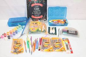 lot 13 image: Comprehensive Art and School Supplies Set with Coloring Book, Pencils, and Art Markers