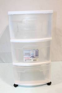 lot 16 image: Sterilite 3 Drawer Plastic Storage Cart with Wheels