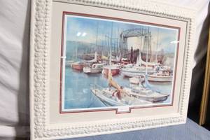 lot 75 image: Framed Watercolor Art Summer at the Bay by Cheng-Khee Chee