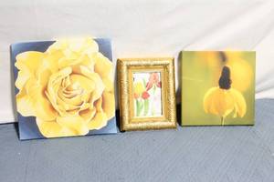 lot 92 image: Set of 3 Floral Artwork Pieces Including Canvas Prints and Framed Watercolor