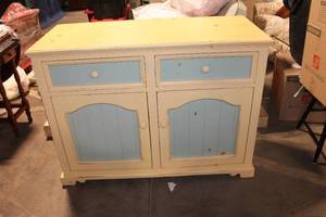 lot 97 image: Distressed Two-Tone Wooden Sideboard with Storage