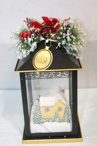 lot 138 image: Battery-Powered Holiday Lantern with Snowy Scene Inside